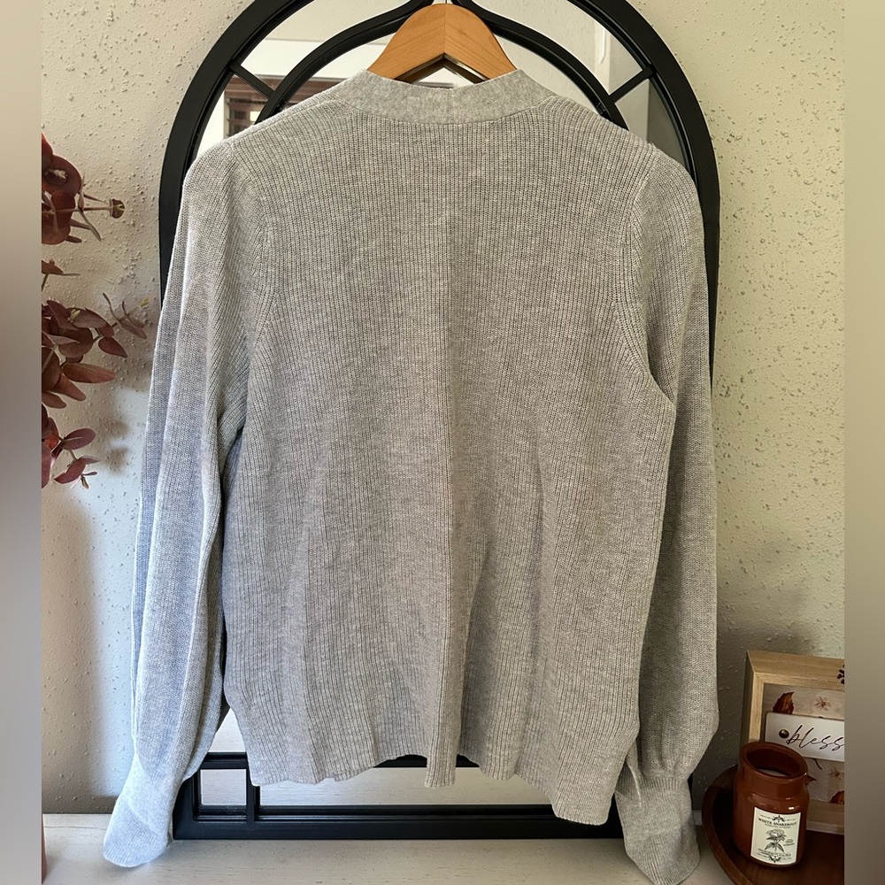 LOFT Light Gray Open Front Ribbed Cardigan - Picture 4 of 9